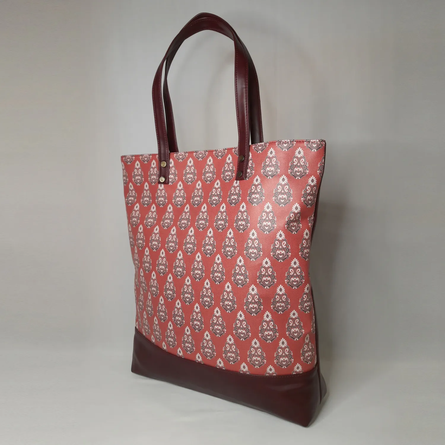 Premium Ajrakh Pattern PU Leather Tote Bag