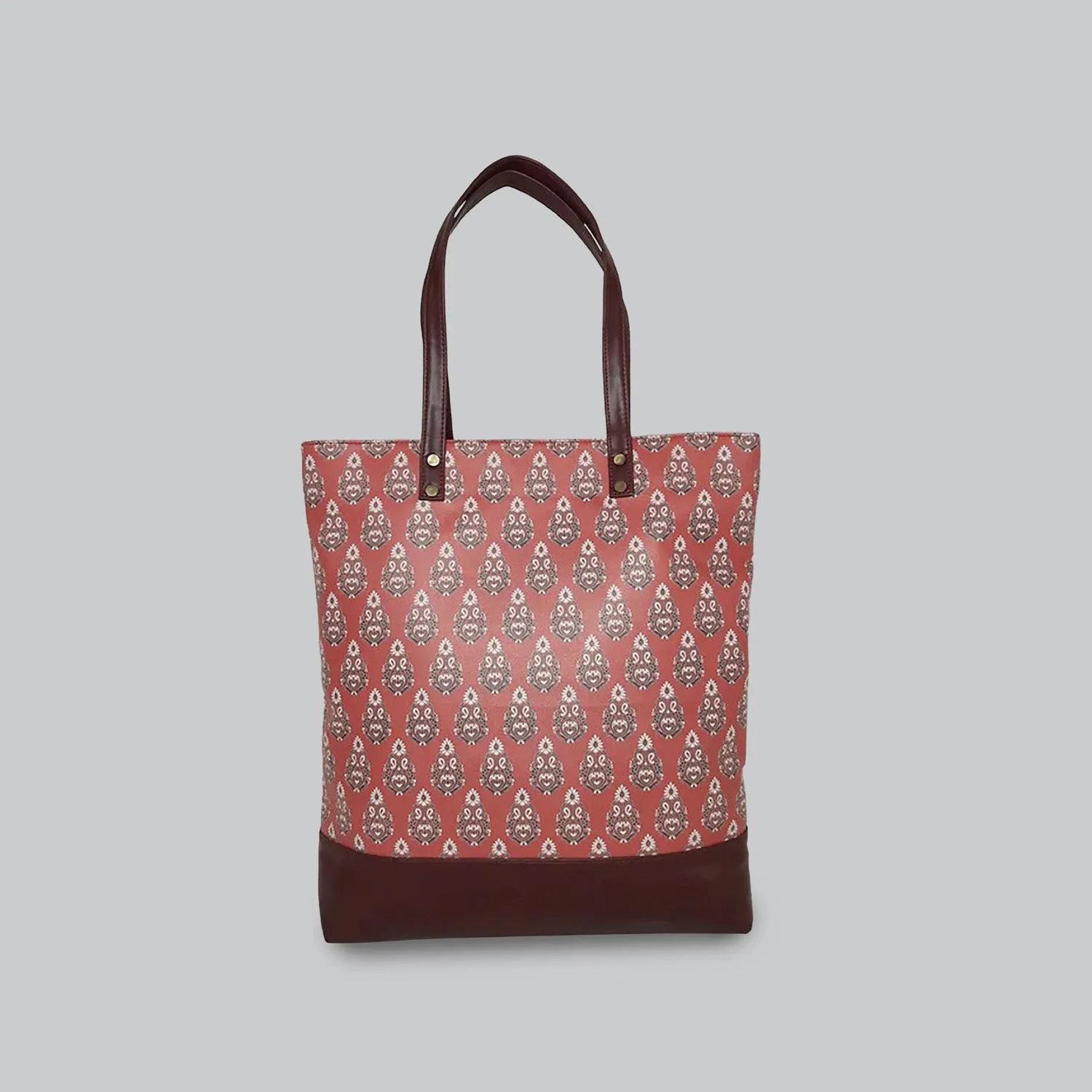 Premium Ajrakh Pattern PU Leather Tote Bag