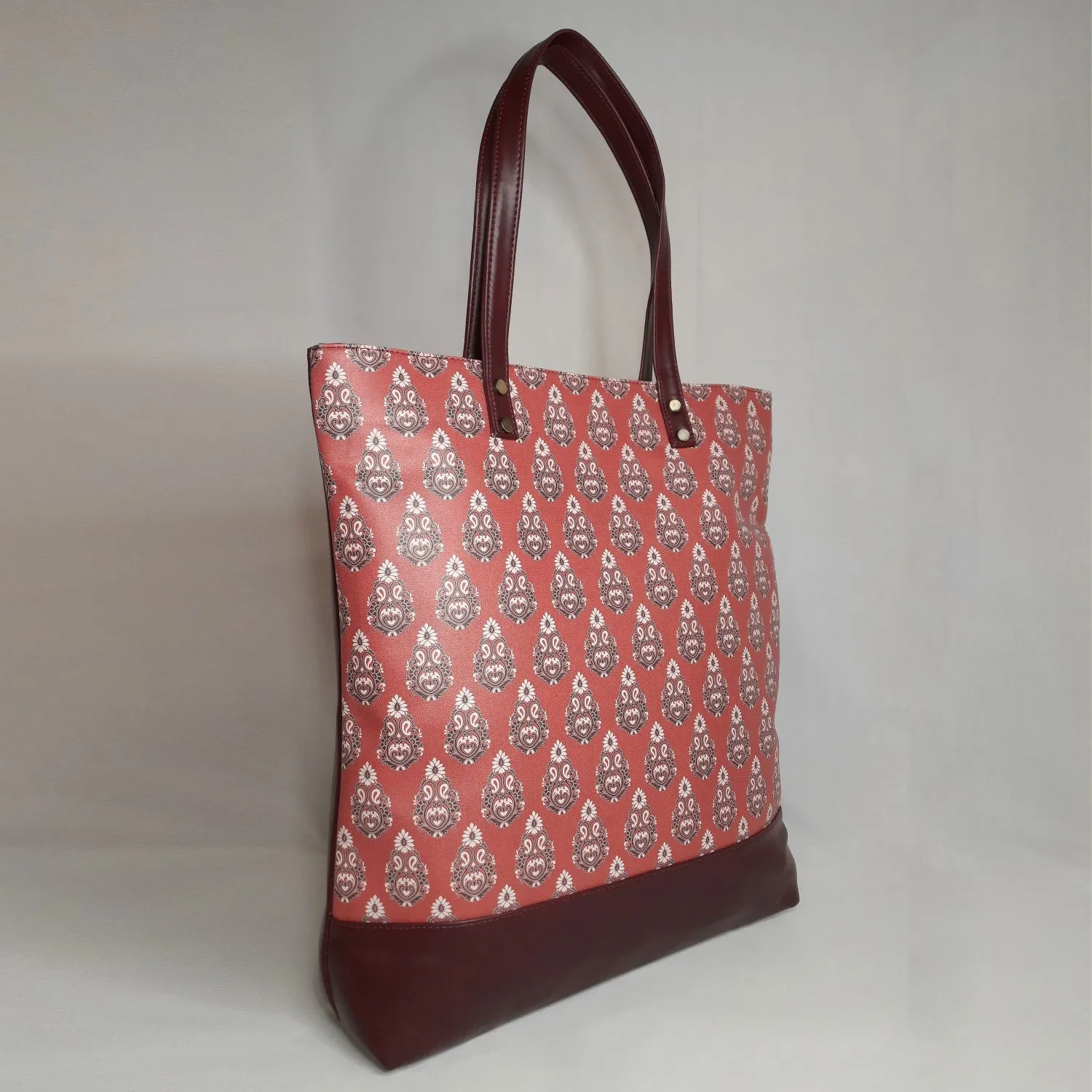 Premium Ajrakh Pattern PU Leather Tote Bag