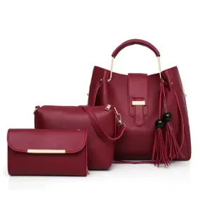 ALEXA 3 PIECE MAROON HANDBAG