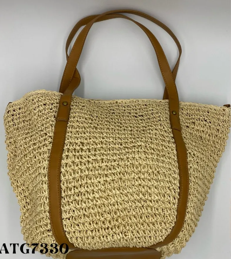 Beige Tote Bag - Brown Straps