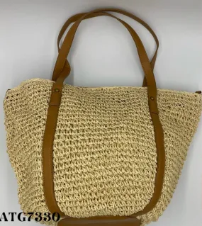 Beige Tote Bag - Brown Straps