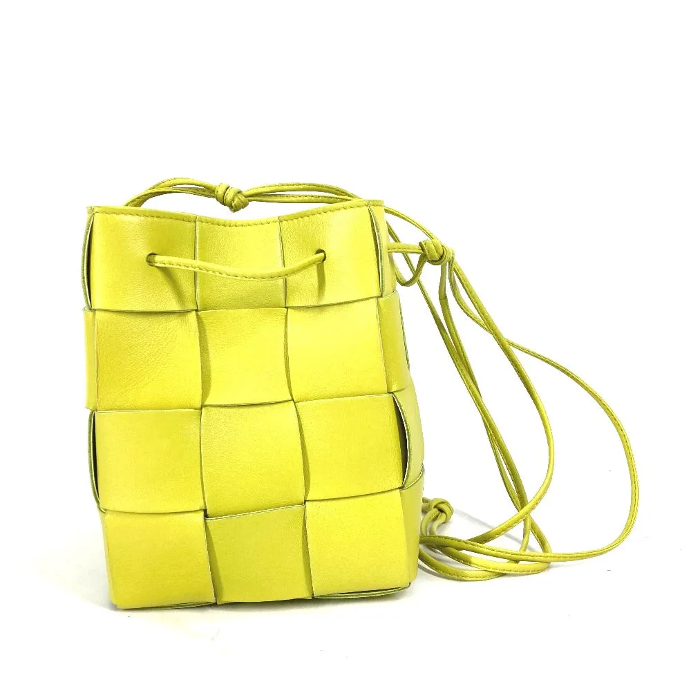 BOTTEGAVENETA Shoulder Bag 680218 Calf leather Light green Small Cassette Crossbody Bucket Bag Women Used Authentic