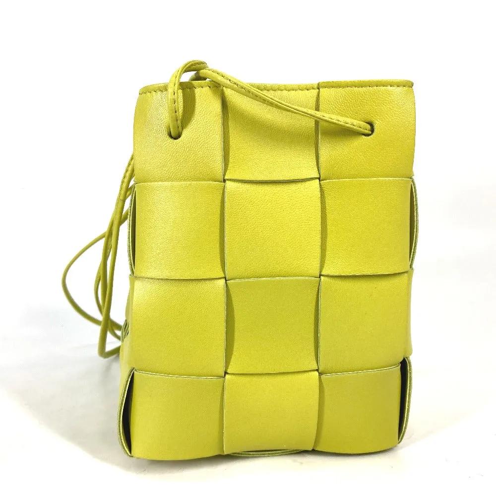 BOTTEGAVENETA Shoulder Bag 680218 Calf leather Light green Small Cassette Crossbody Bucket Bag Women Used Authentic