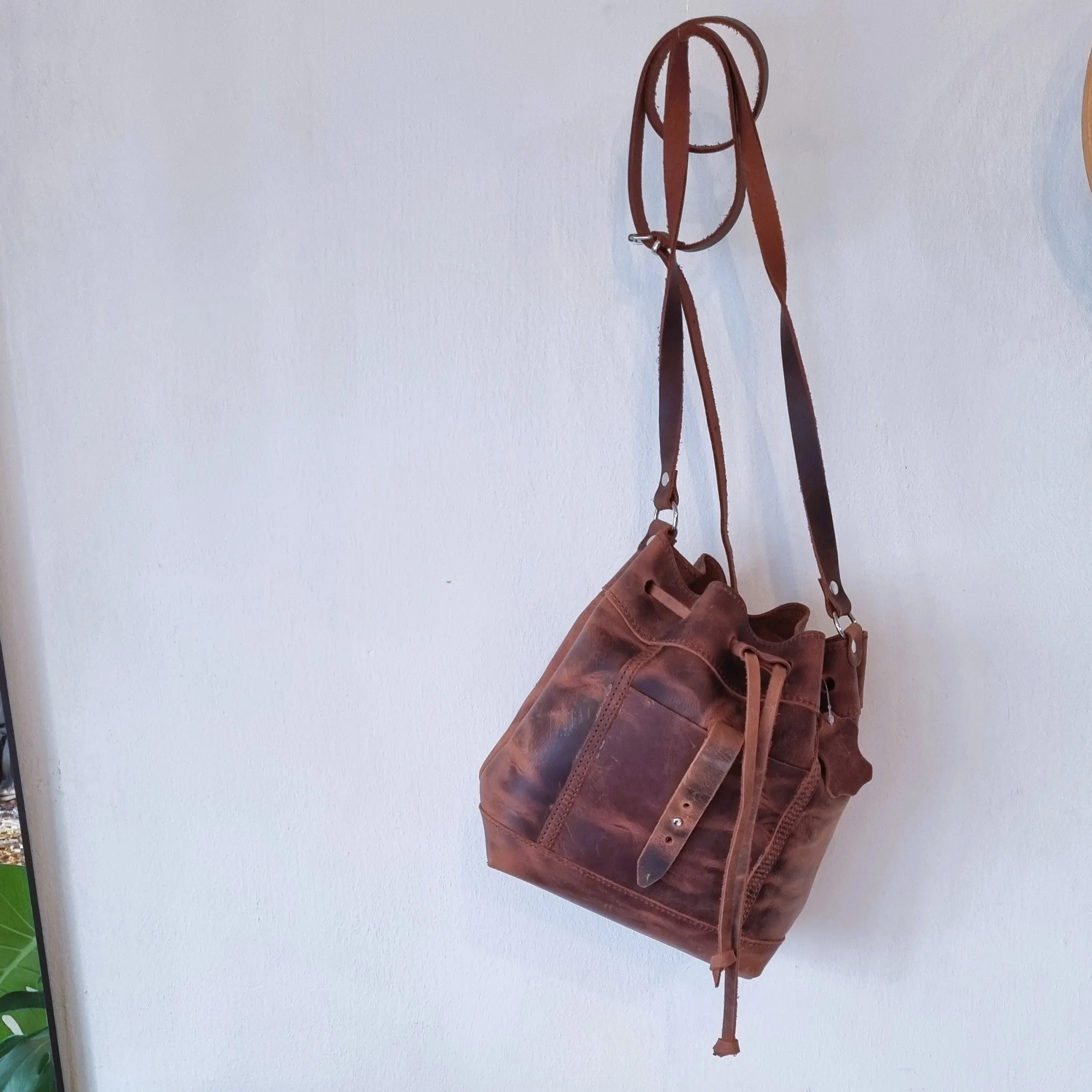 Brown bucket bag