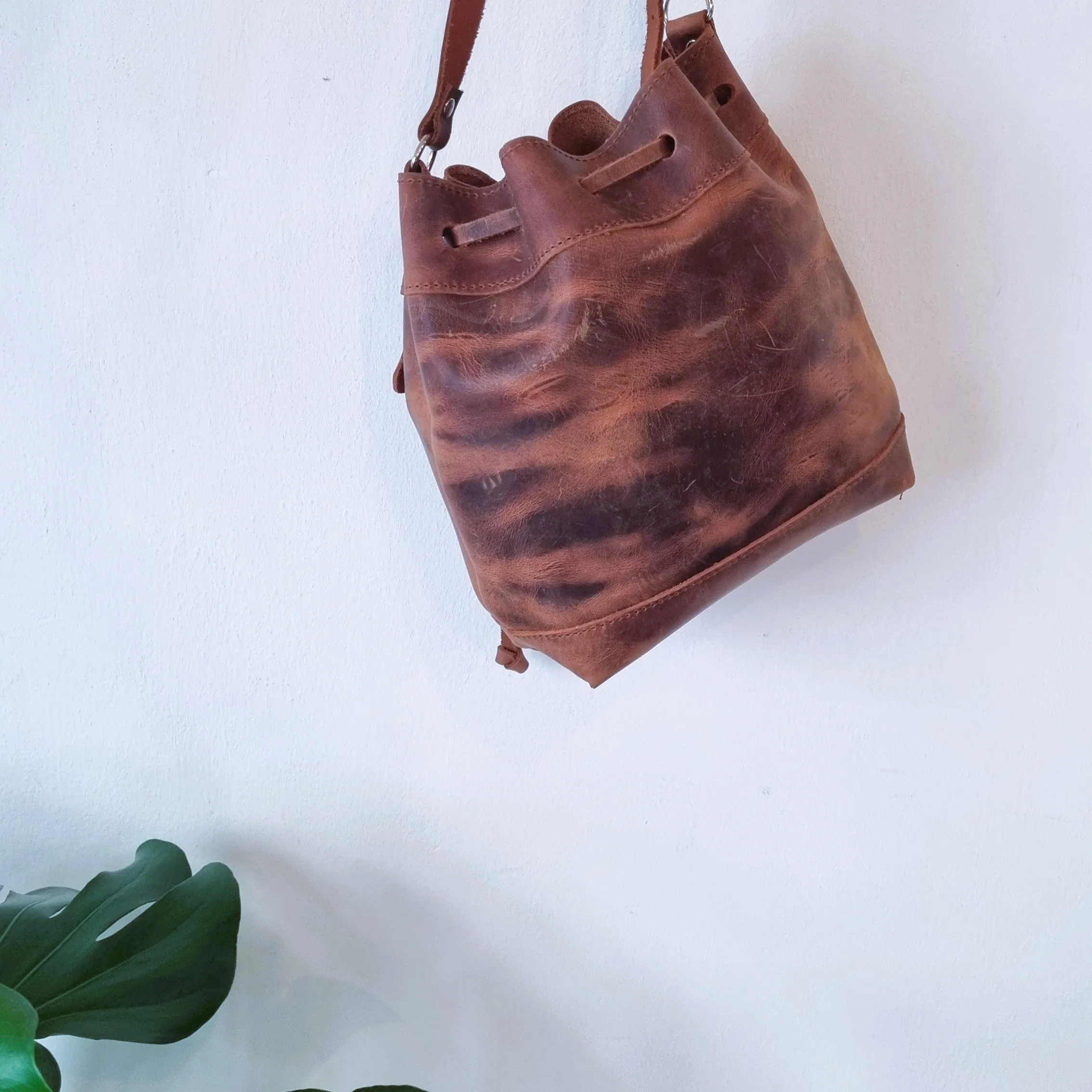 Brown bucket bag