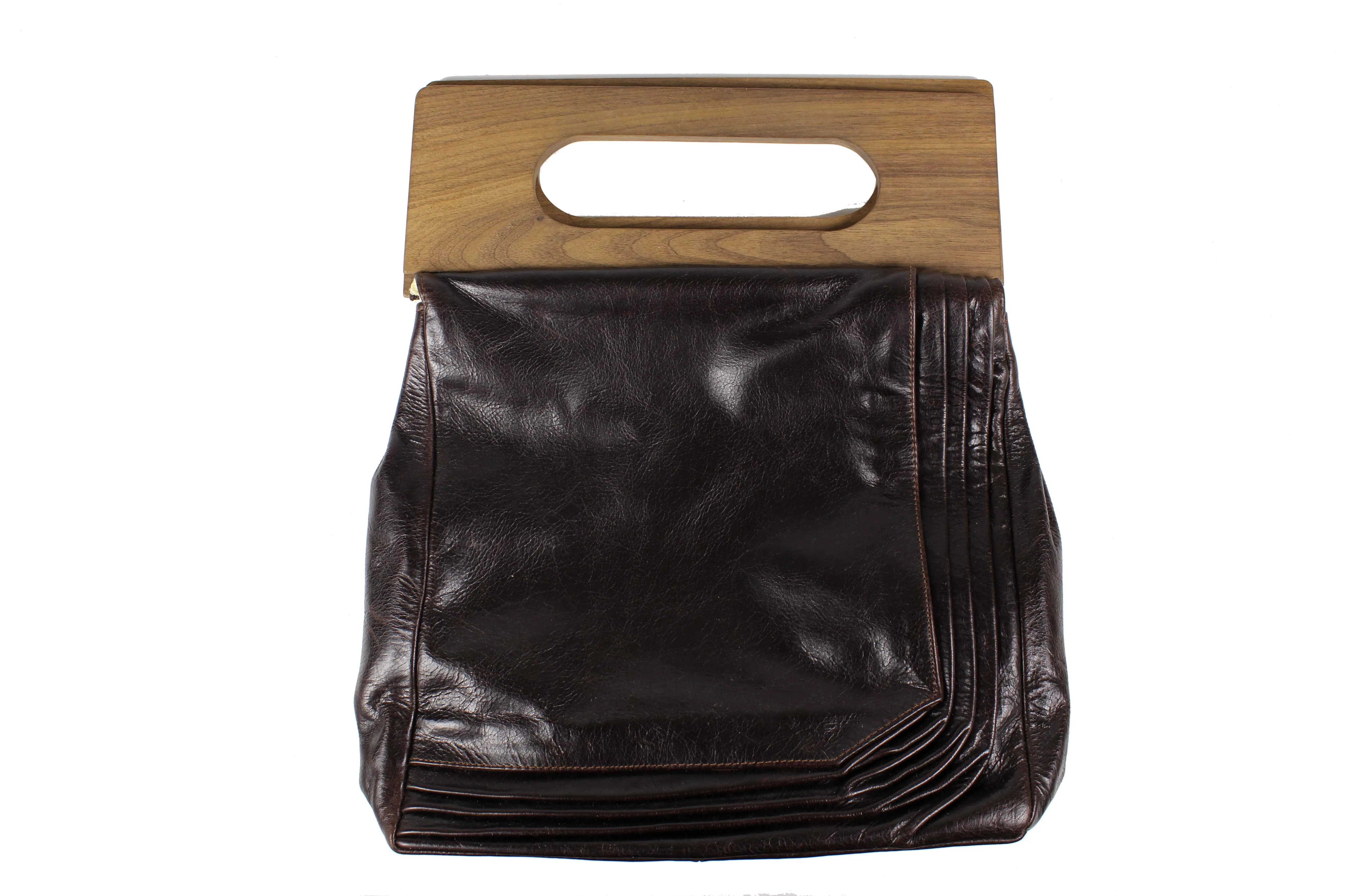 Brown handbag with wood handles