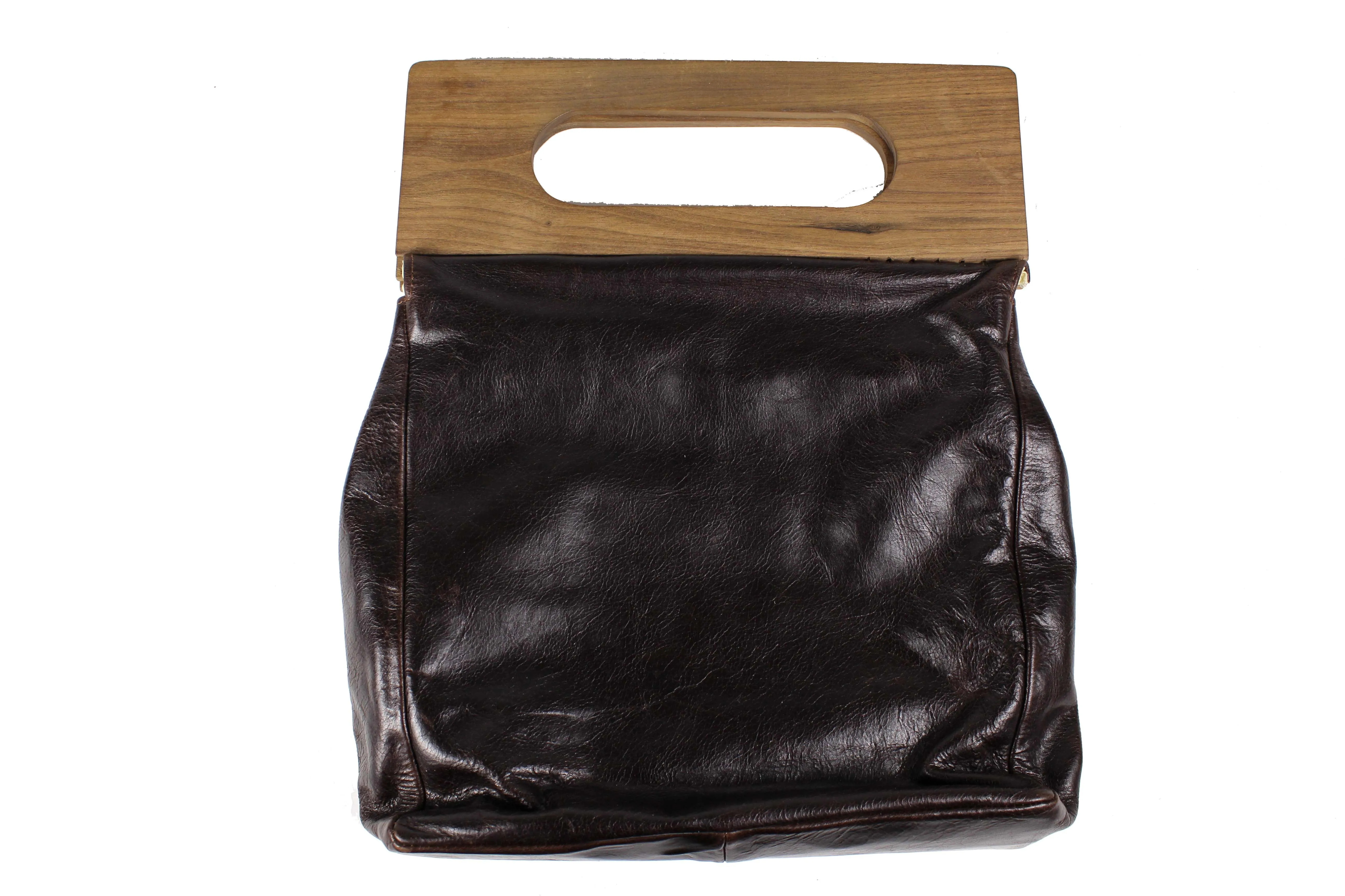 Brown handbag with wood handles