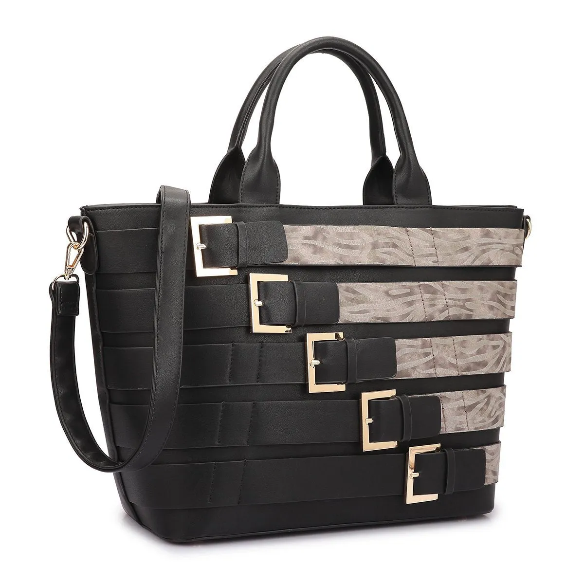 Buckles Two-Tone Tote Handbag