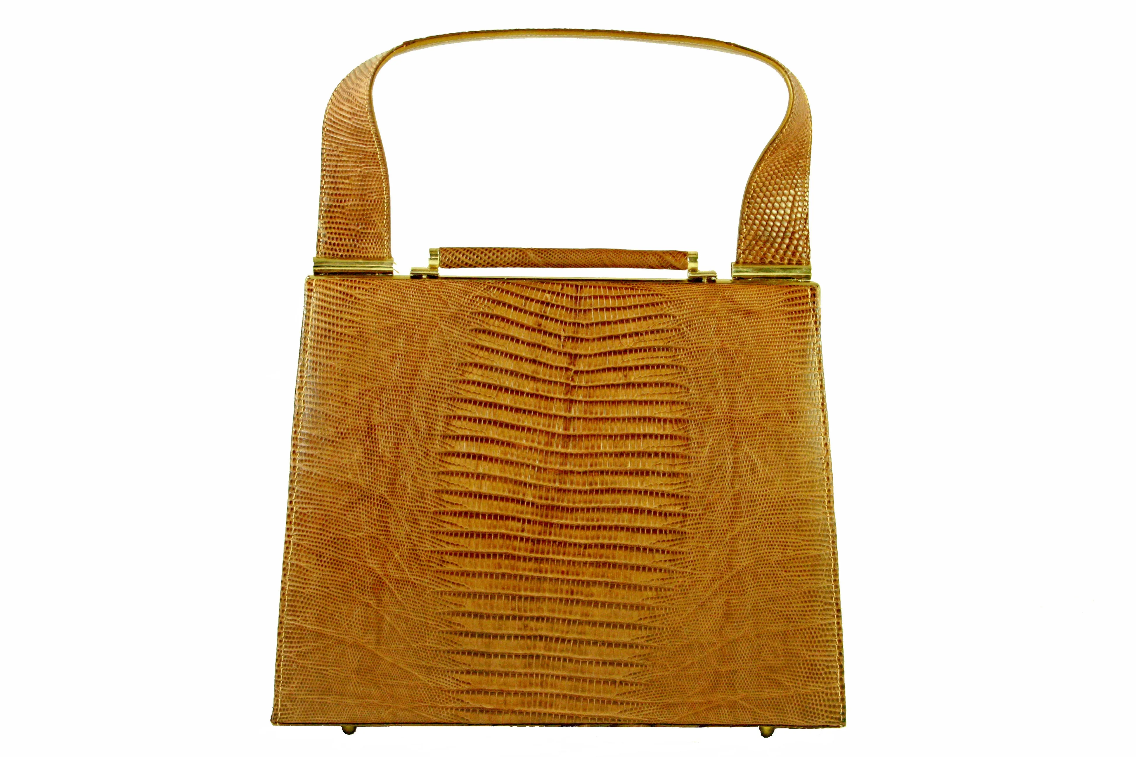 Caramel color lizard skin handbag