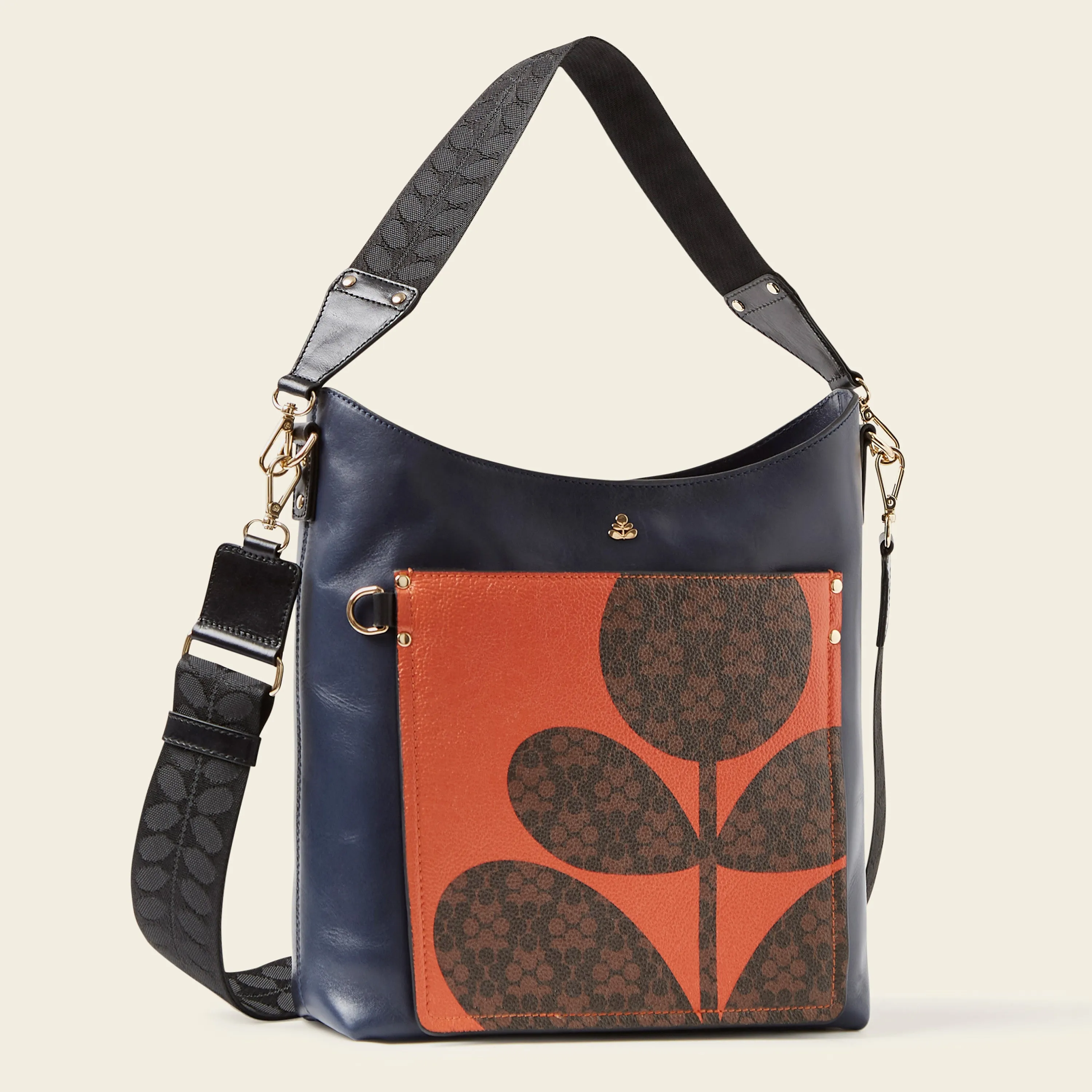 Navy Puzzle Flower Carrymax Bucket Bag - Stylish and Versatile Handbag