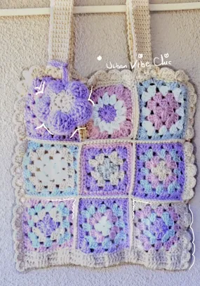 Crochet Tote Bag, Crochet Shoulder Bag - Cotton Candy