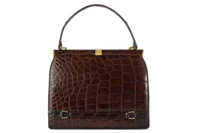 DEAUVILLE chocolate brown crocodile skin handbag