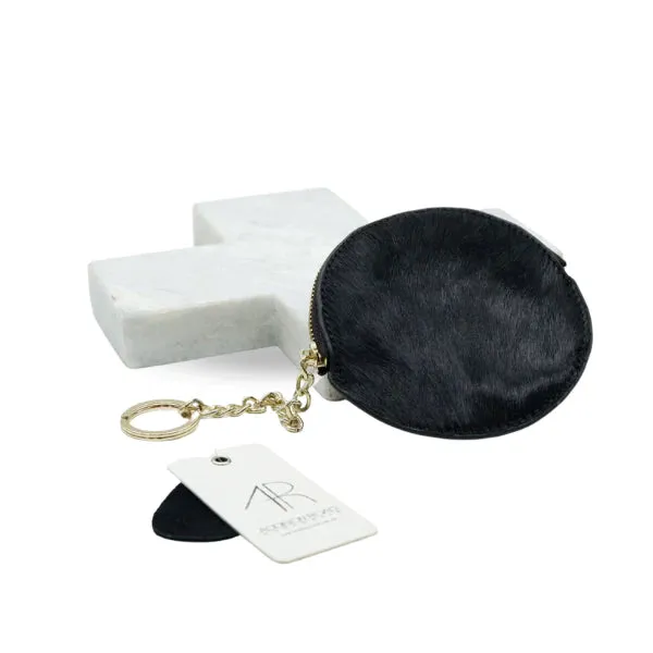 Gift Set | CARMICHAEL Black Cowhide Leather Wristlet Purse & LORN Calf Hair Key Ring Coin Purse