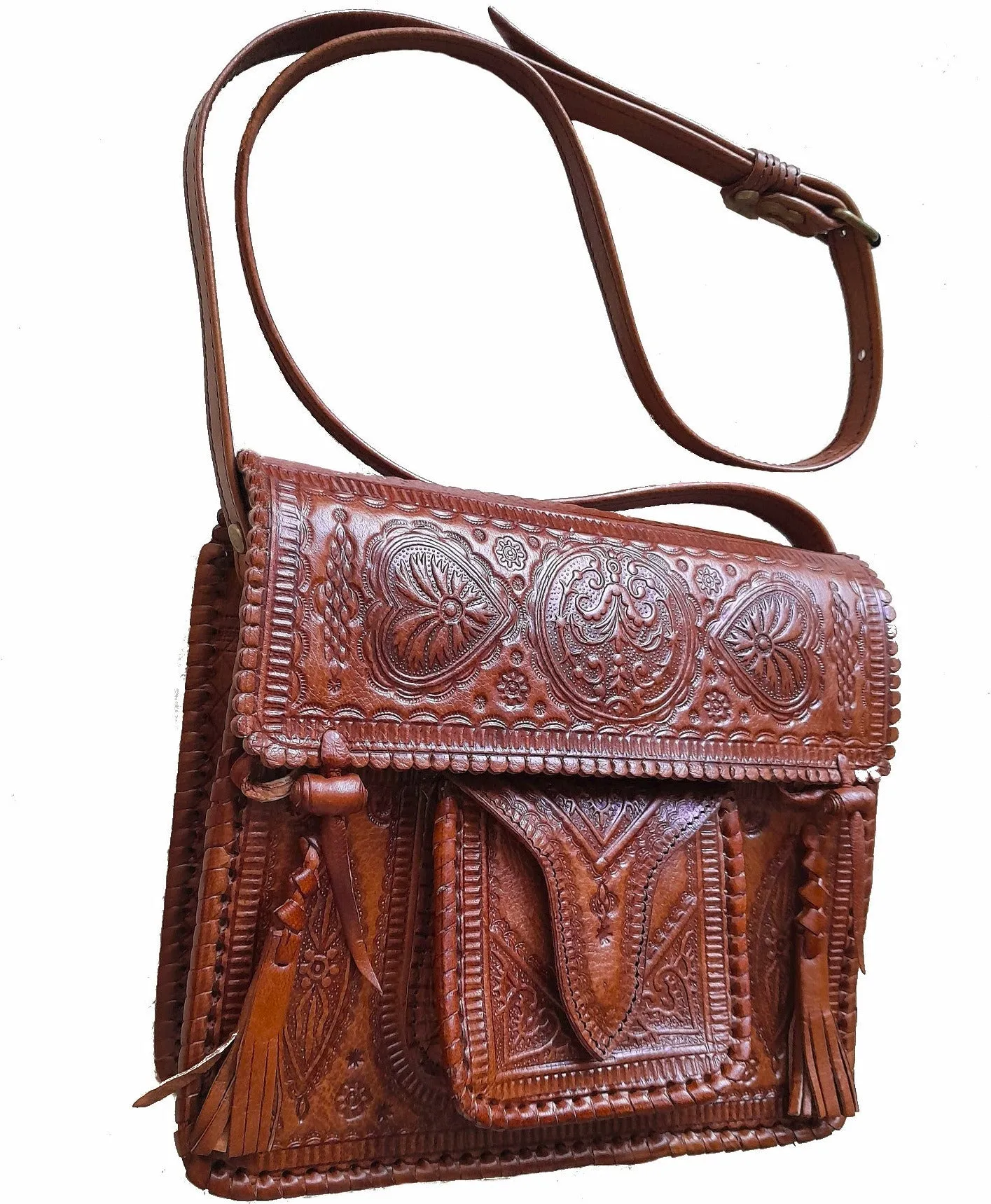 Hippie Leather Shoulder Bag - Brown Caramel