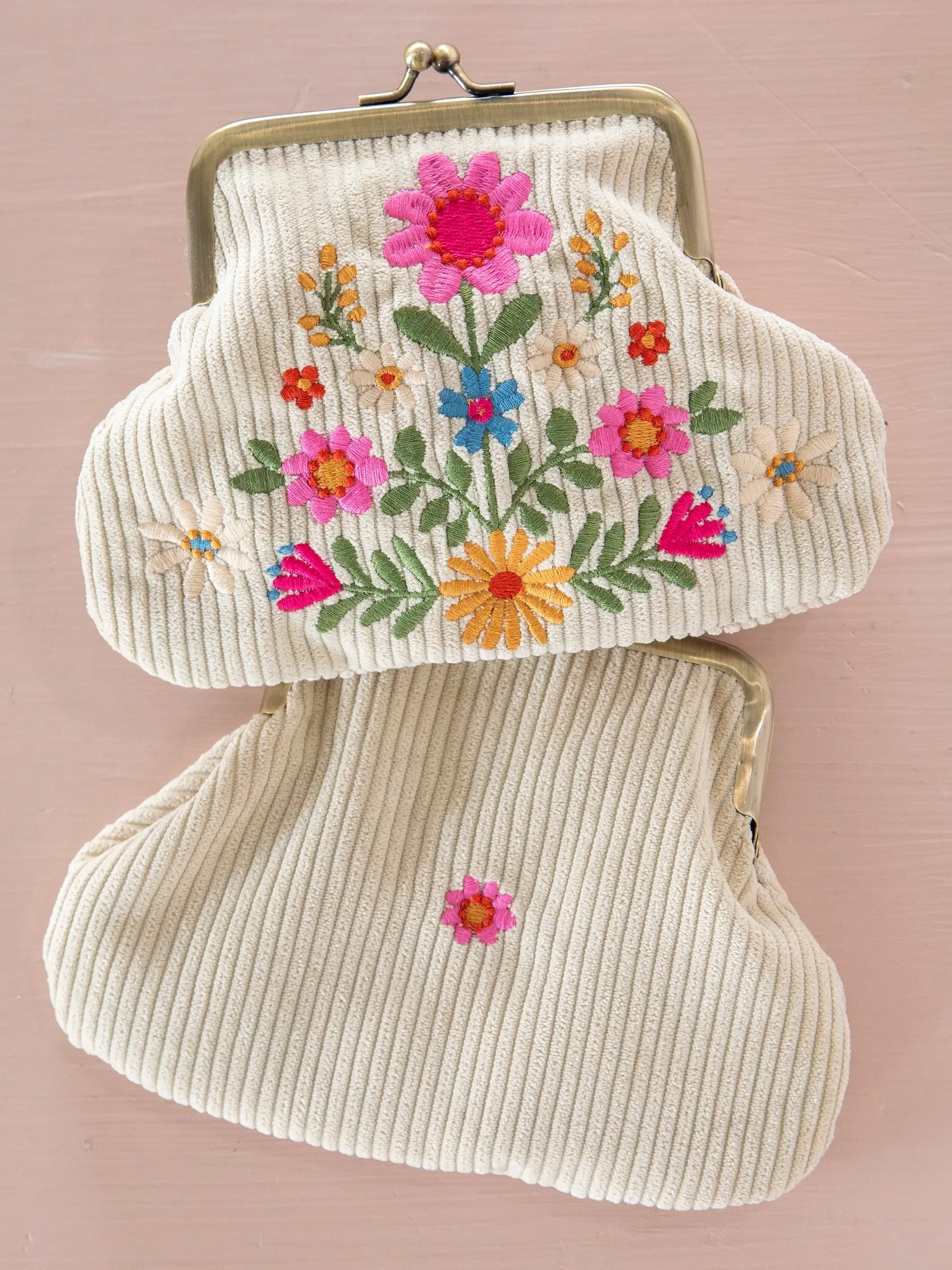 Kisslock Coin Purse - Cream Folk Flower