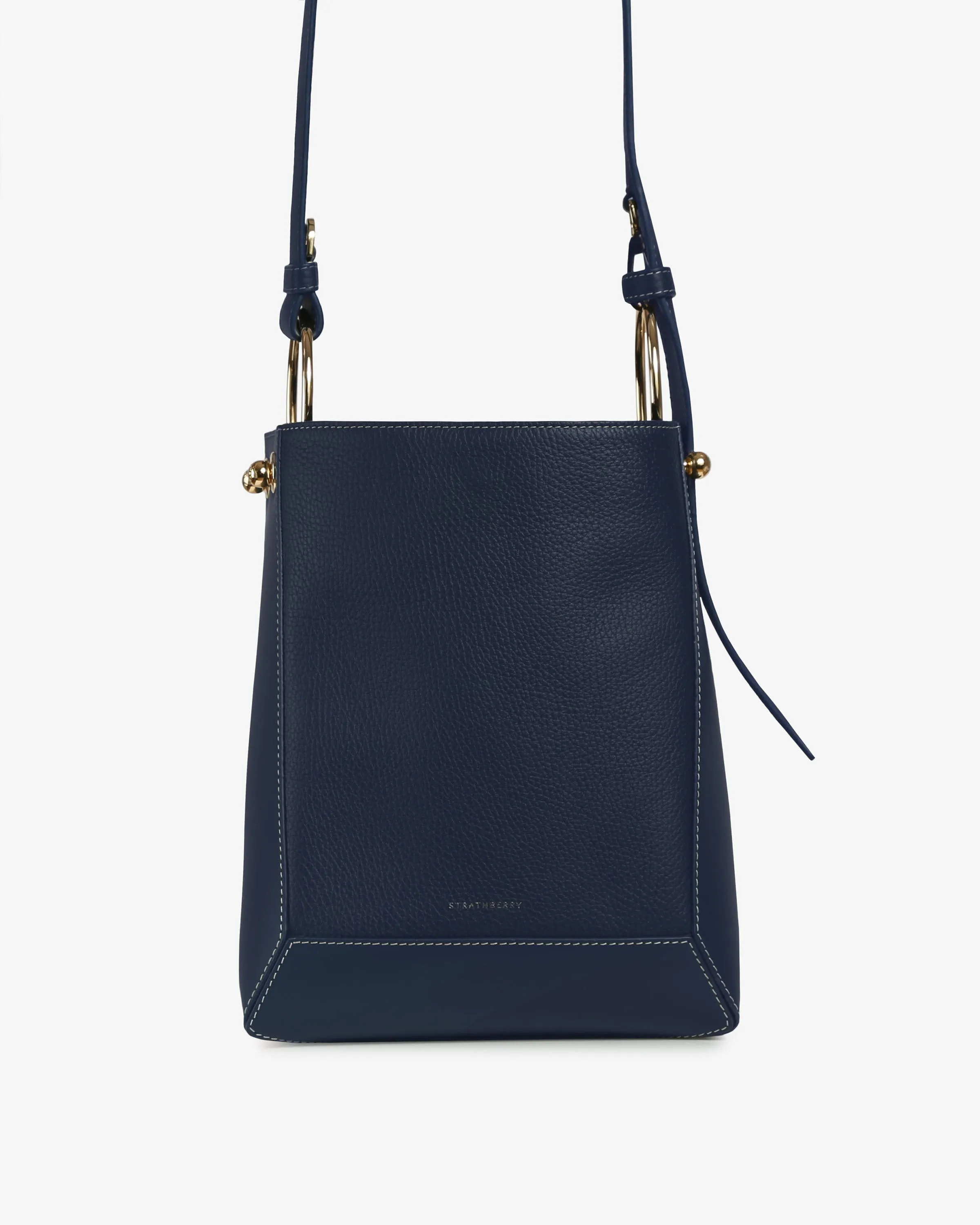 Lana Midi Bucket Bag - Navy with Grey Stitch