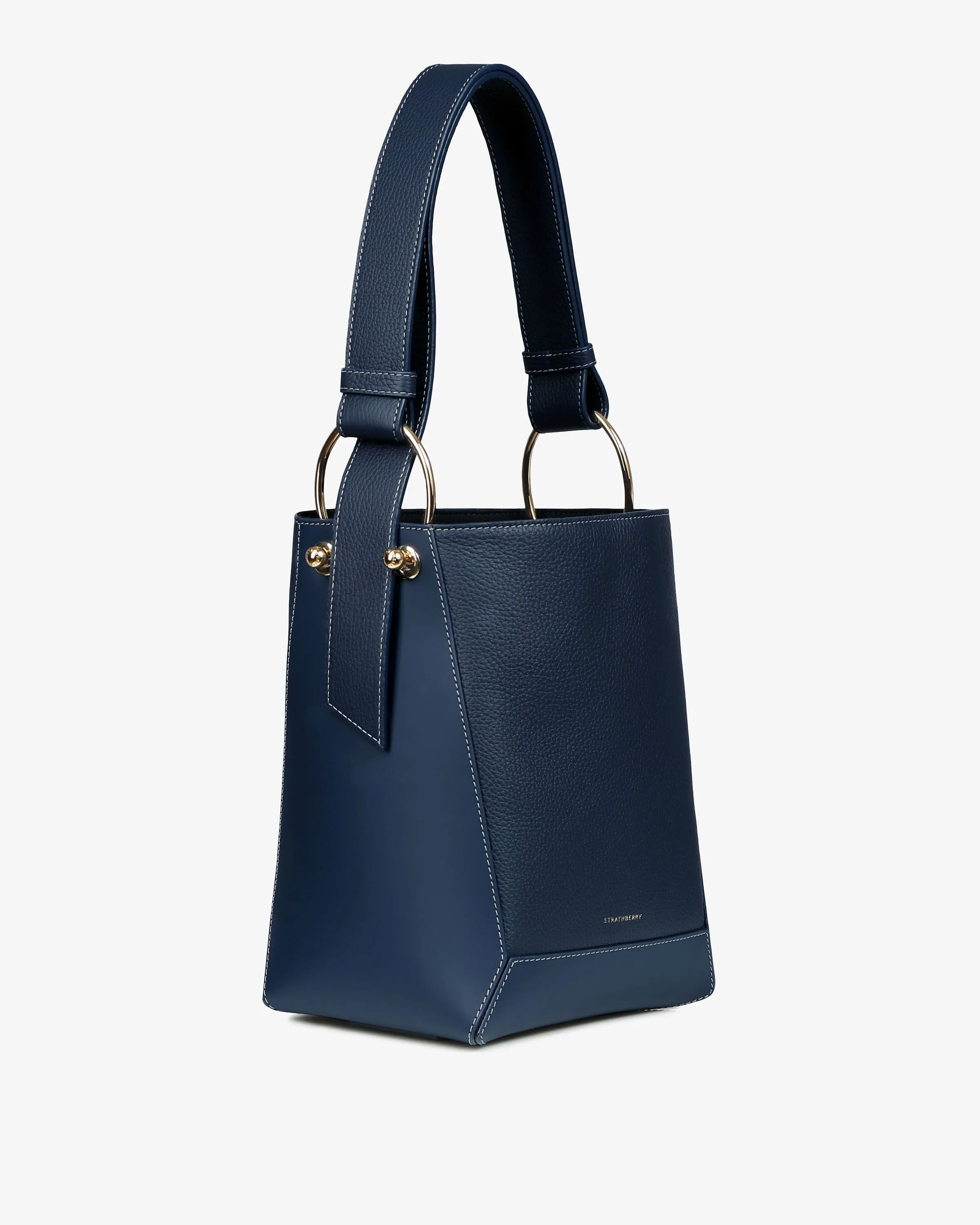 Lana Midi Bucket Bag - Navy with Grey Stitch