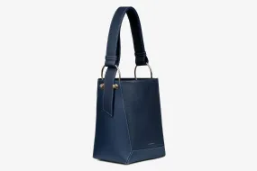 Lana Midi Bucket Bag - Navy with Grey Stitch