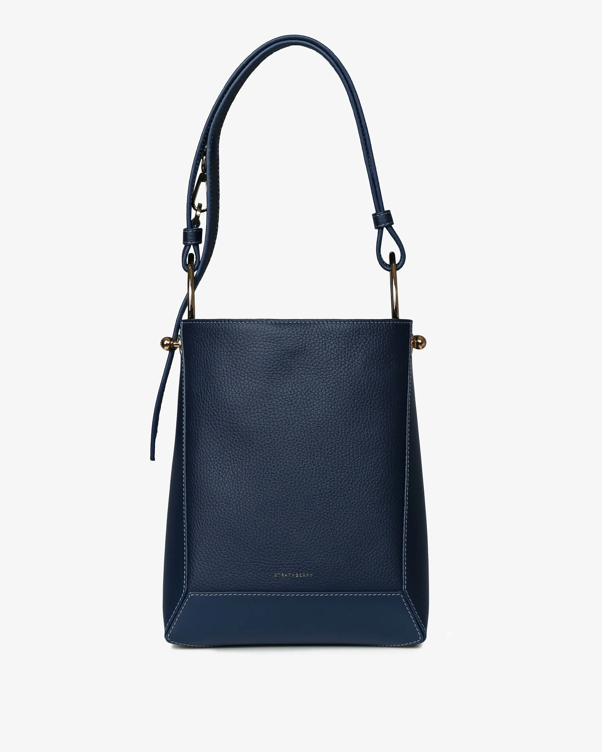 Lana Midi Bucket Bag - Navy with Grey Stitch