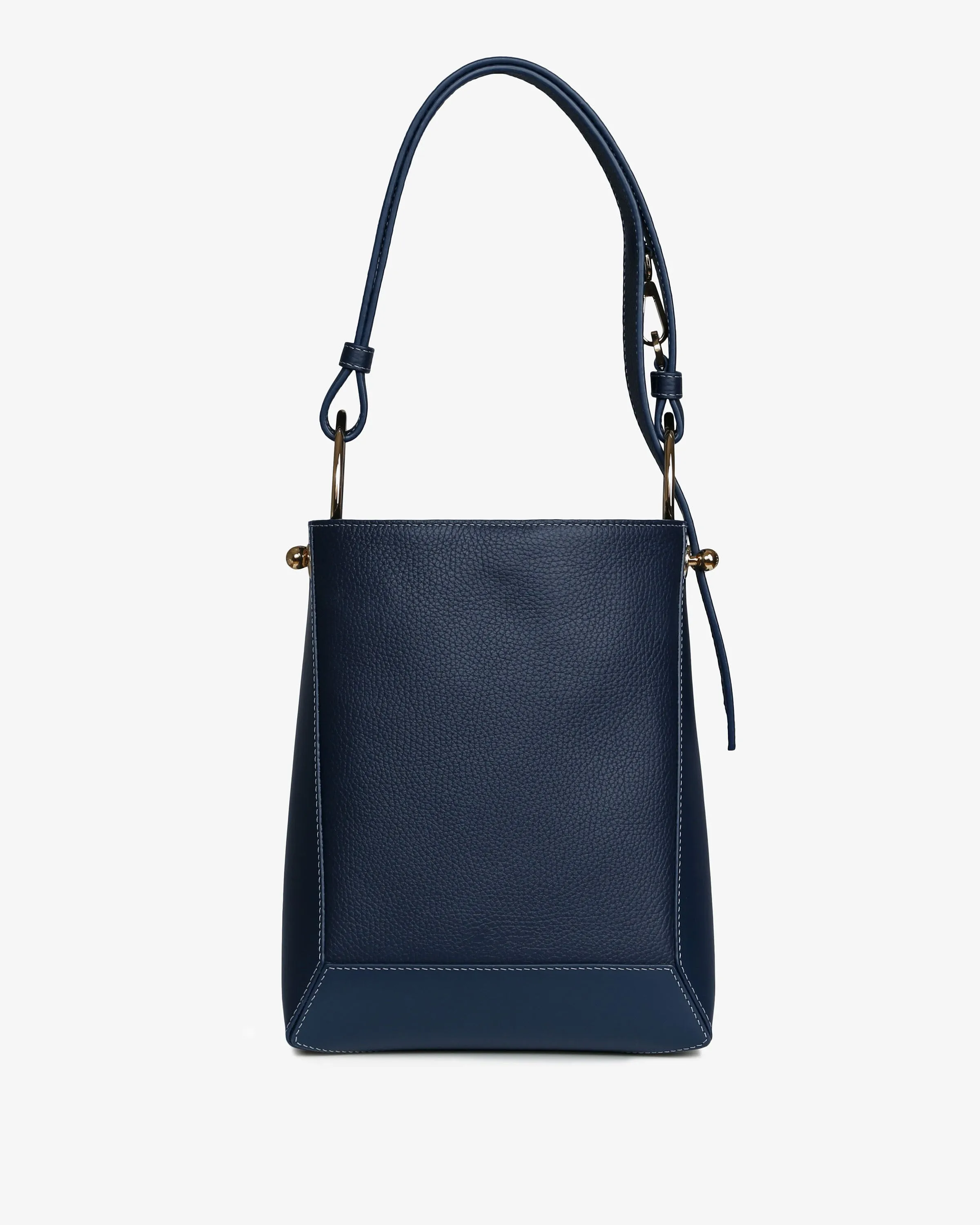 Lana Midi Bucket Bag - Navy with Grey Stitch