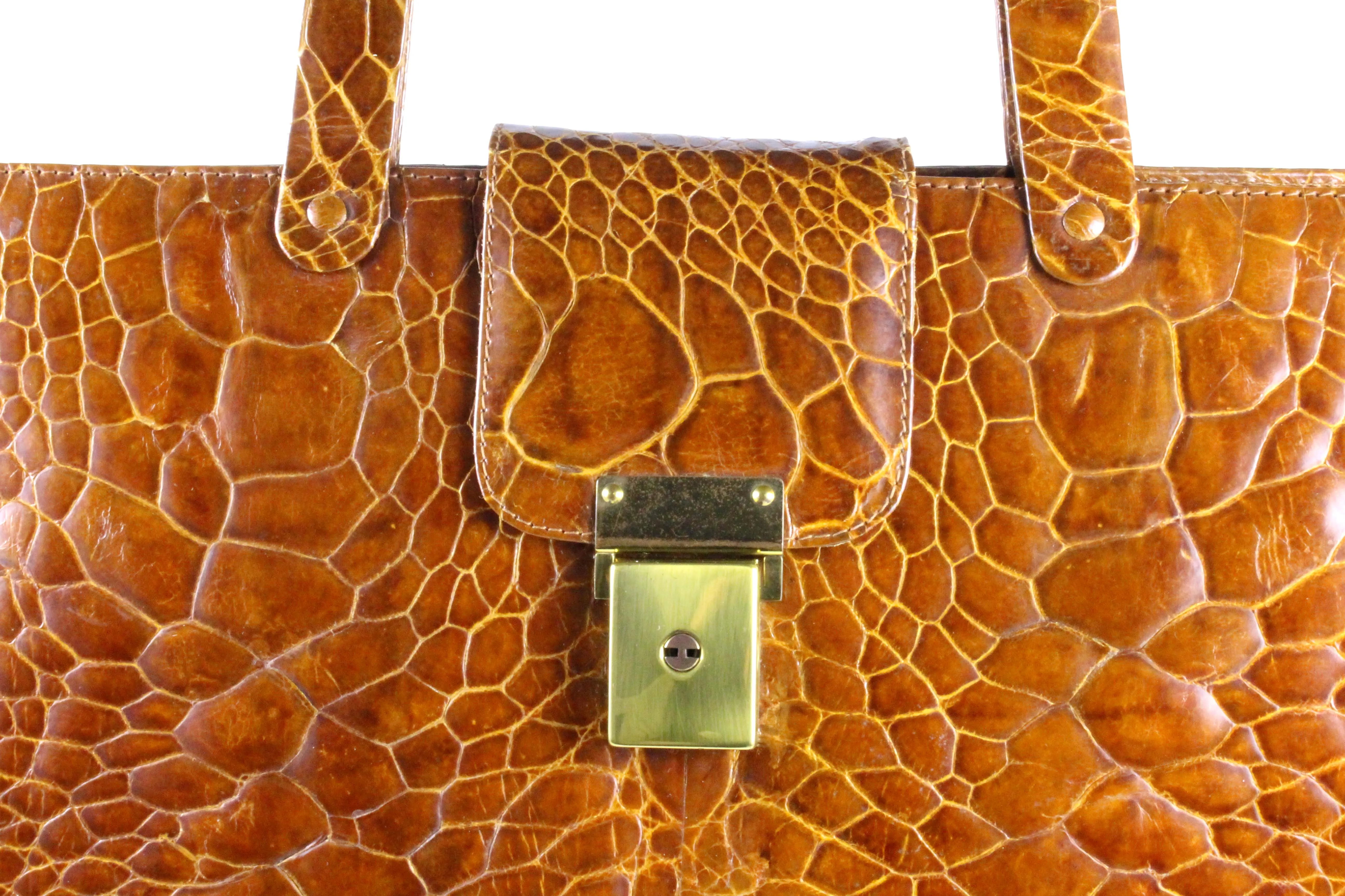 Large cognac turtle skin handbag