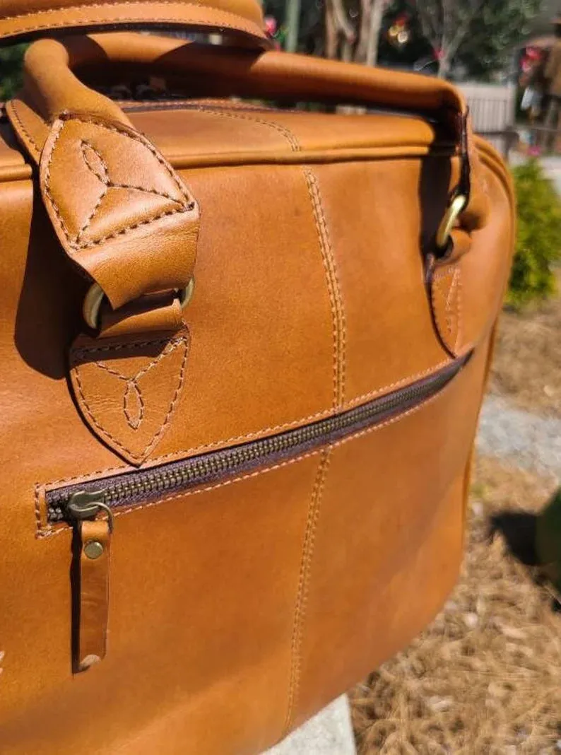 Leather Travel Shoulder Bag With Handles