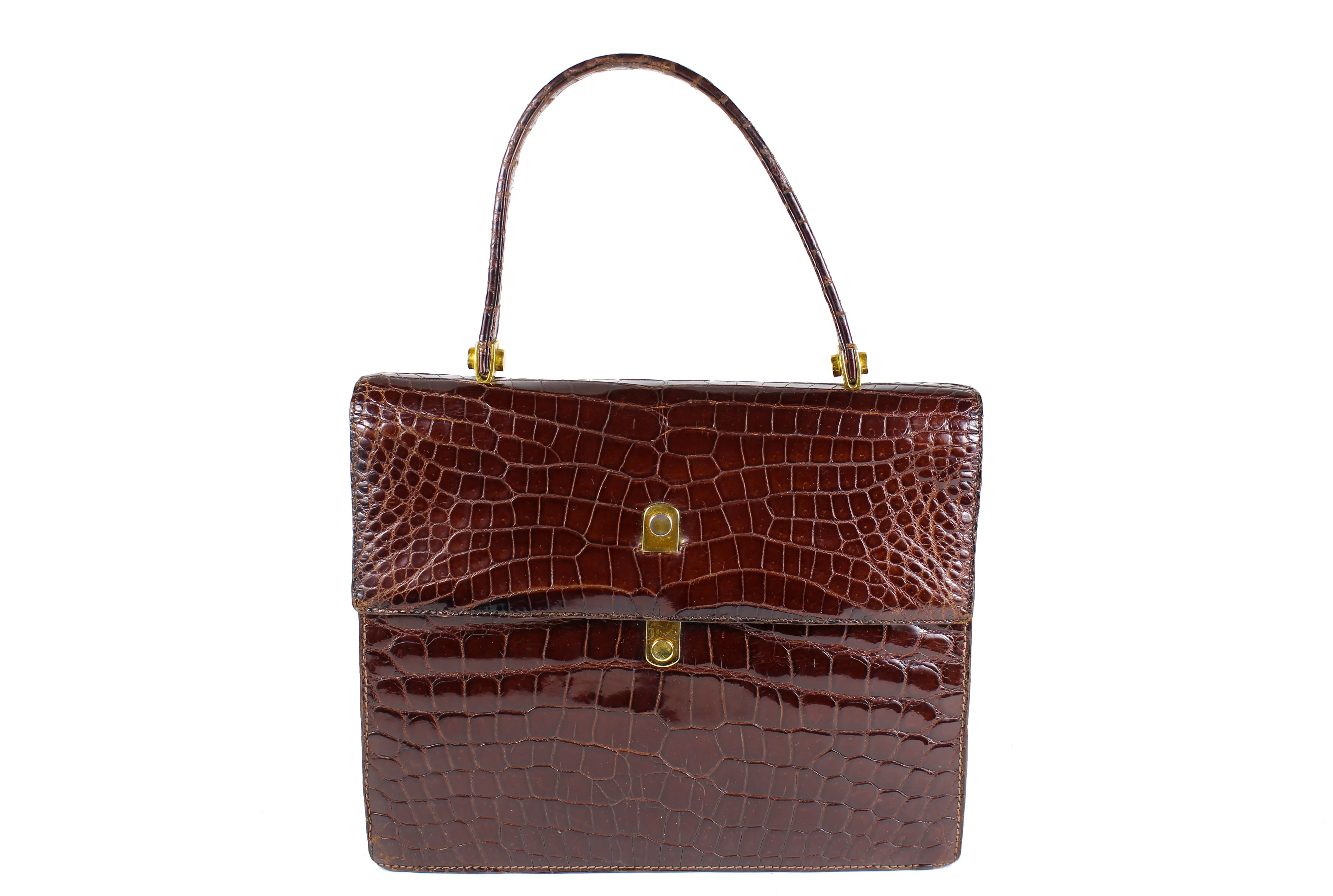 LOEWE brown crocodile flap handbag