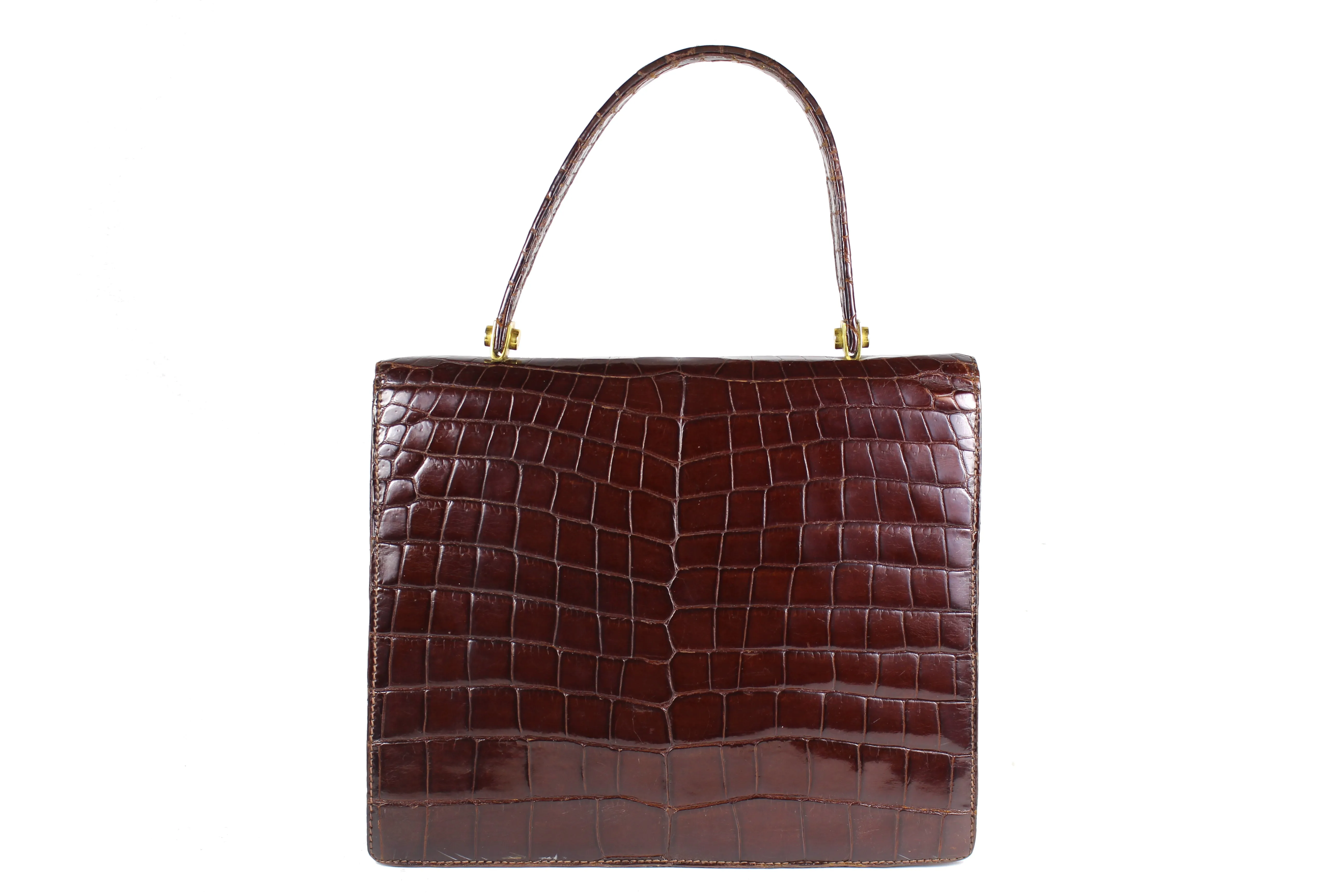 LOEWE brown crocodile flap handbag