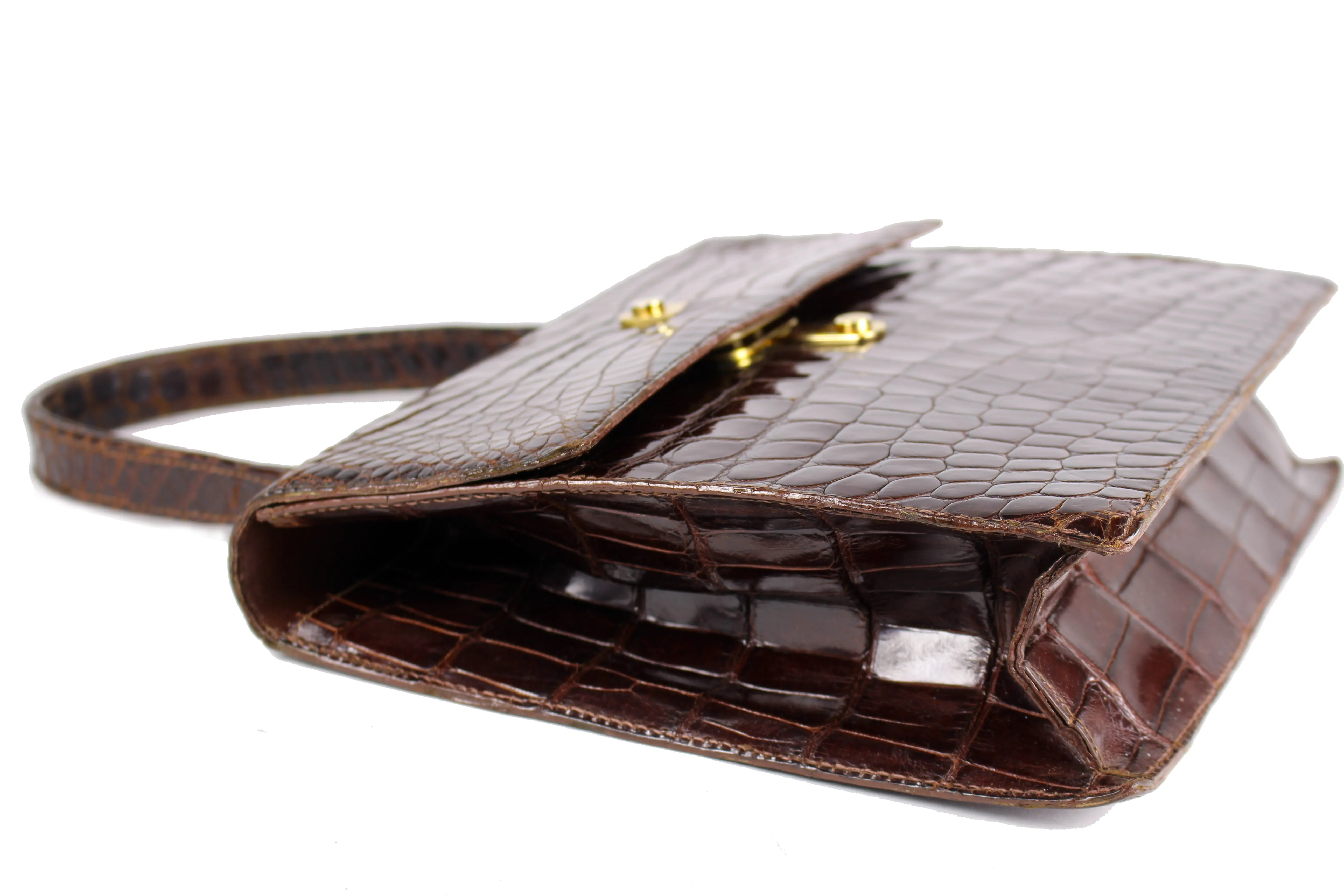 LOEWE brown crocodile flap handbag