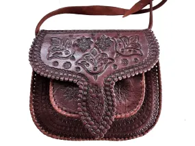 LSSAN Leather Handbag - Brown - Leafs