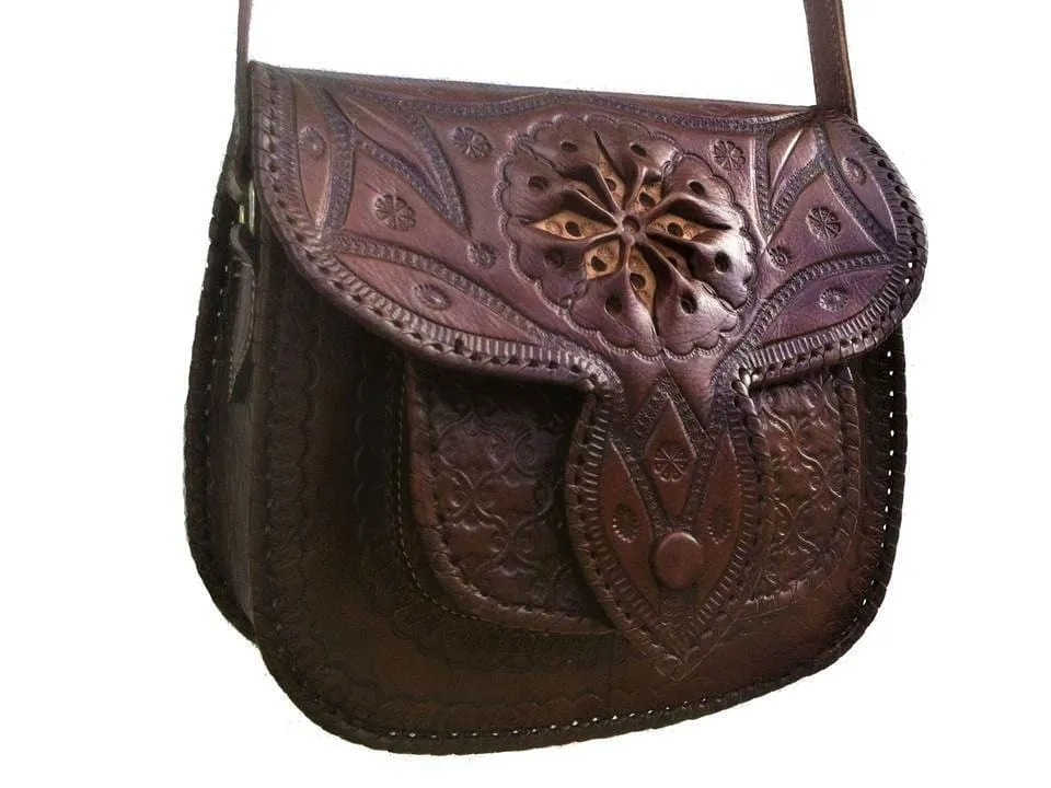 LSSAN Leather Handbag - Brown with Beige Star