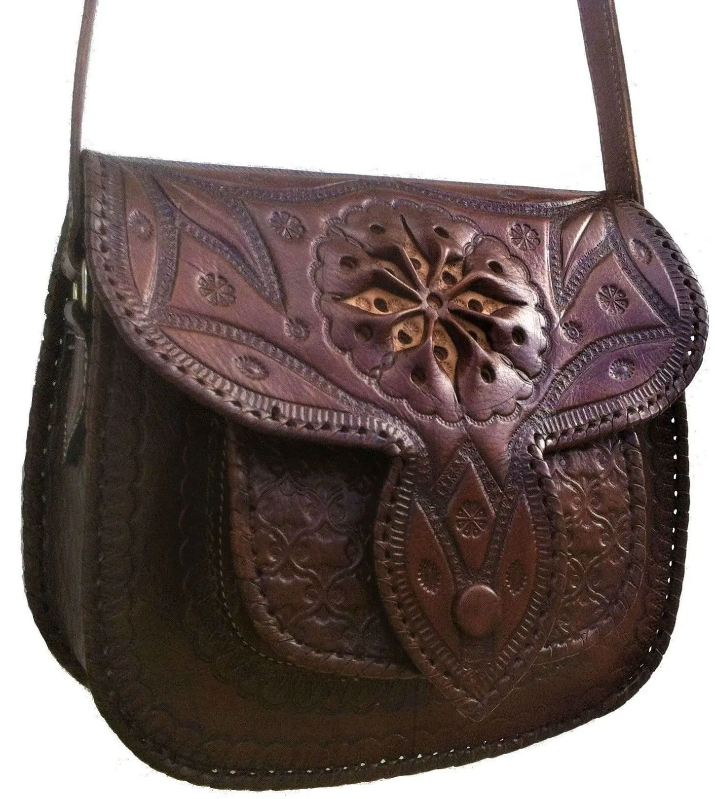 LSSAN Leather Handbag - Brown with Beige Star