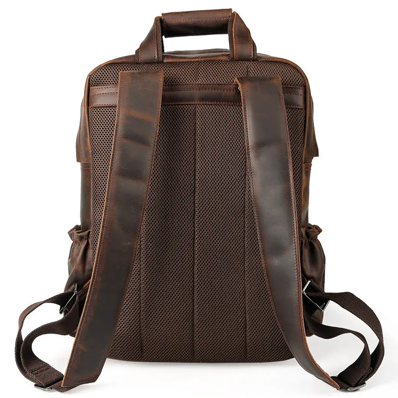 Men Travel Backpack Crazy Horse Leather Laptop Backpack Large Capacity School Backpack