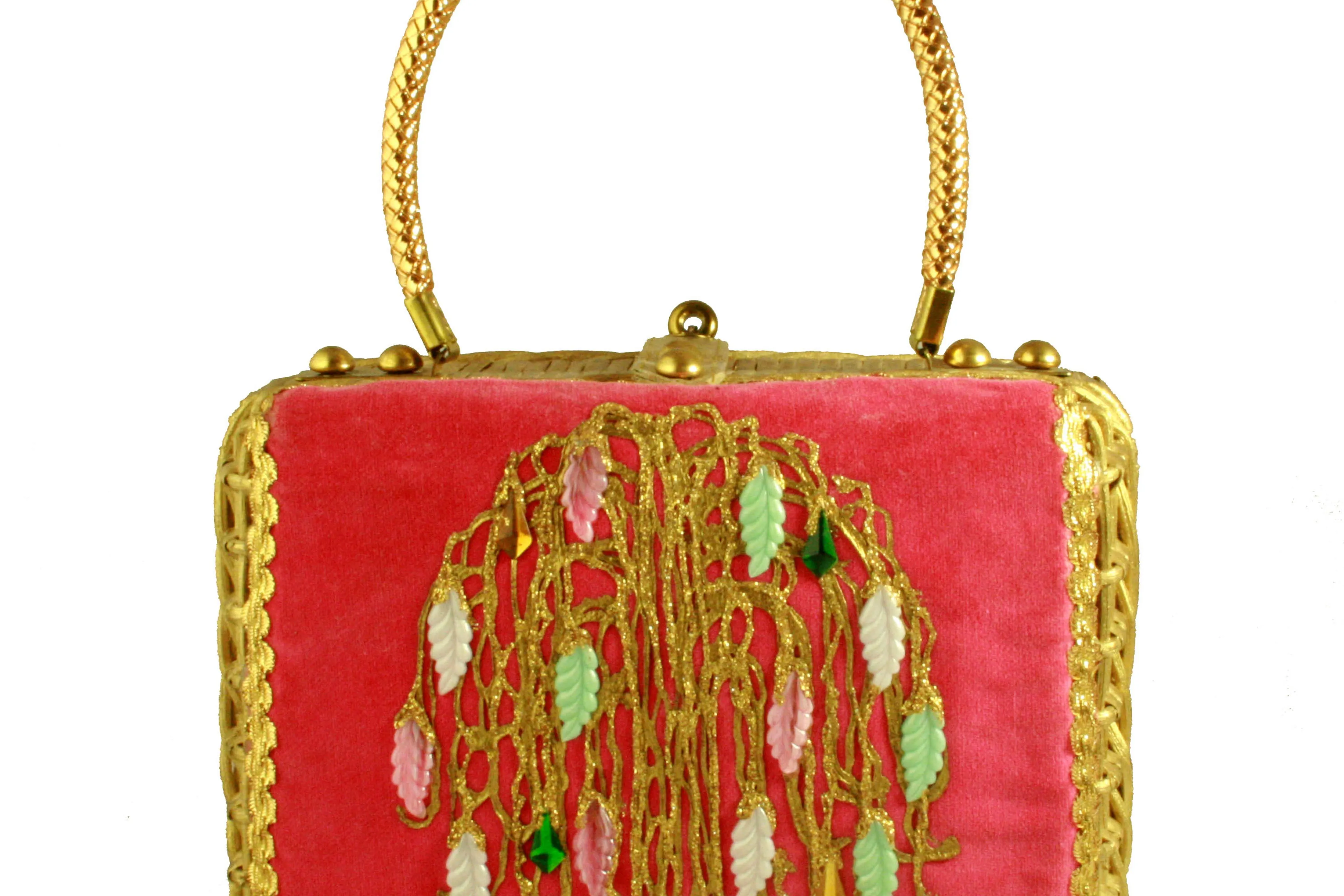 MIDAS OF MIAMI golden wicker handbag tree motif