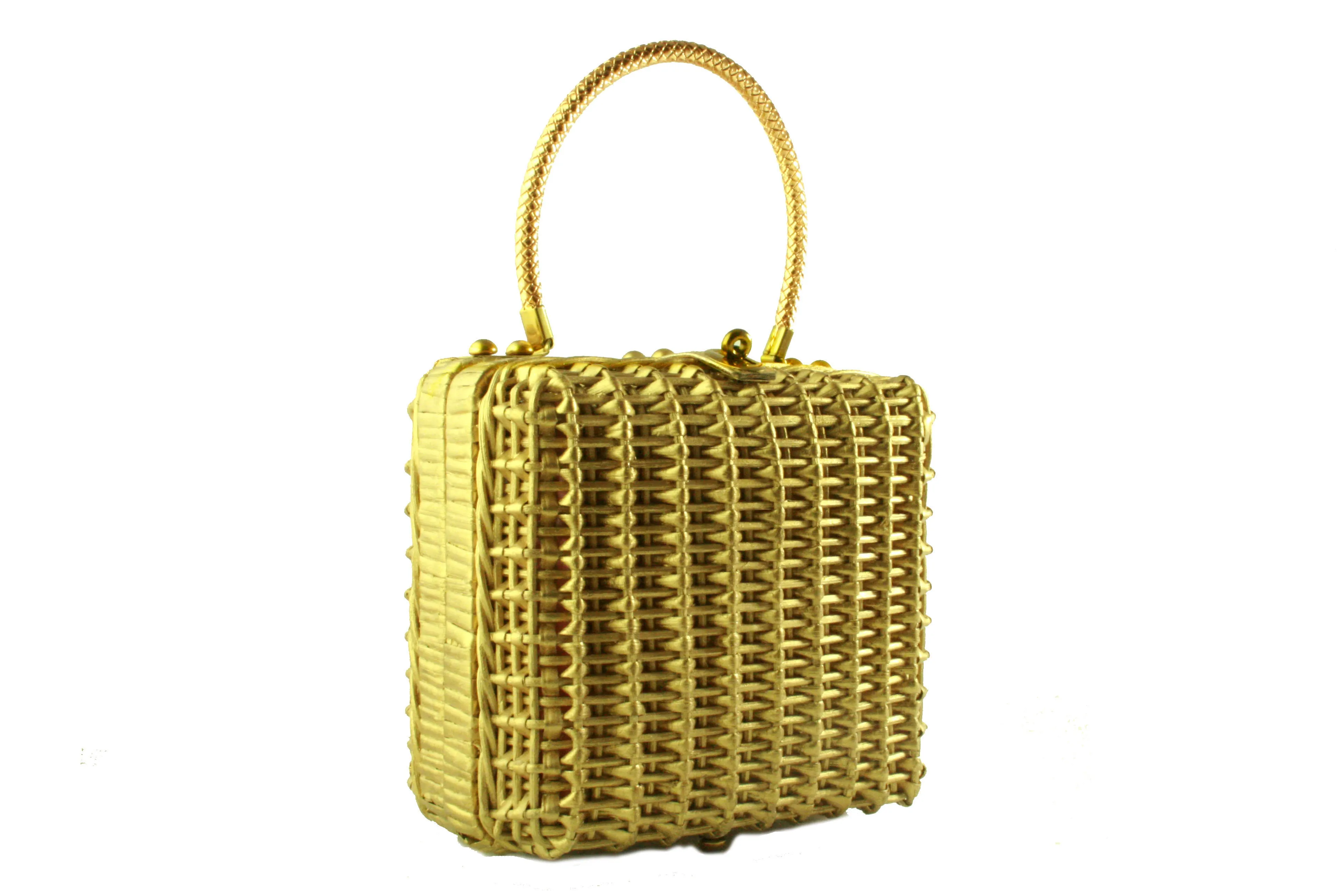 MIDAS OF MIAMI golden wicker handbag tree motif