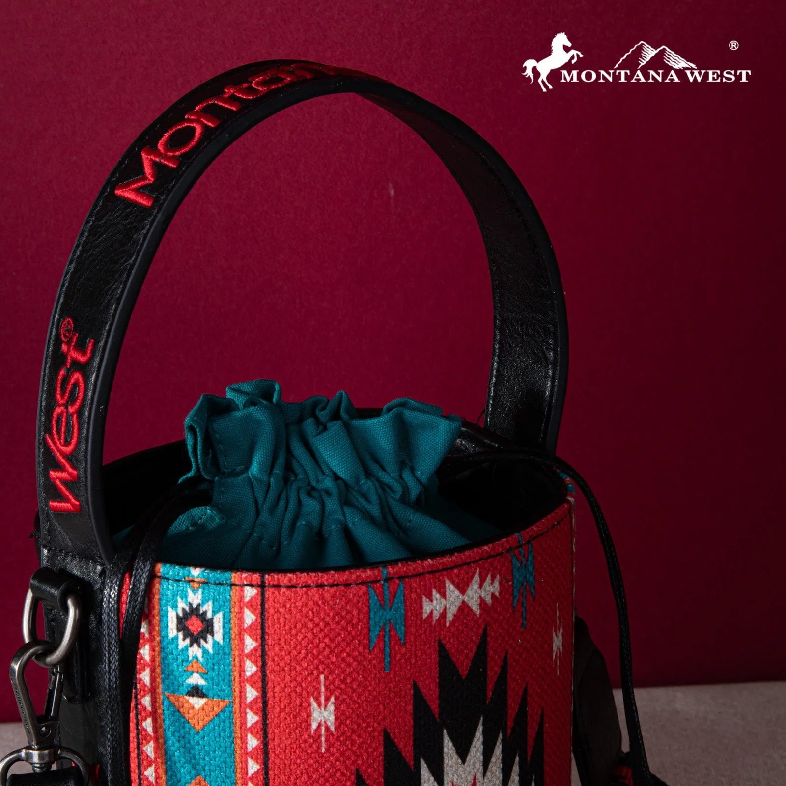 Montana West Aztec Drawstring Bucket Crossbody Bag