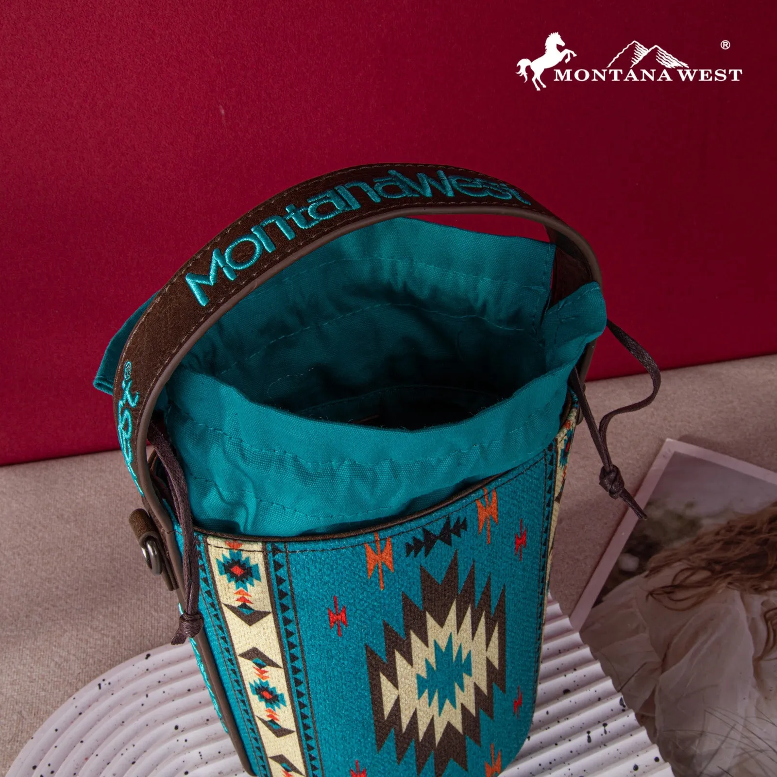 Montana West Aztec Drawstring Bucket Crossbody Bag