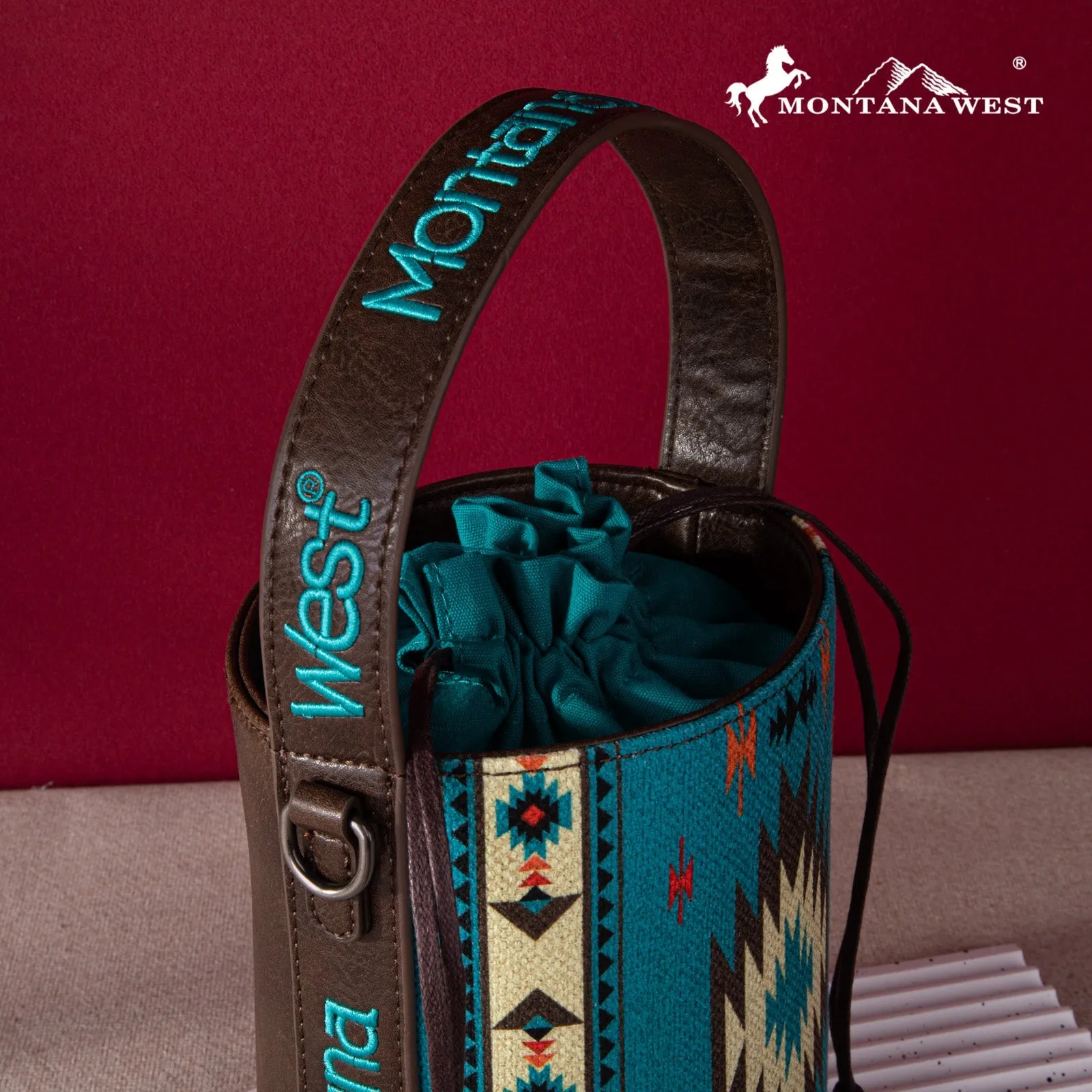 Montana West Aztec Drawstring Bucket Crossbody Bag