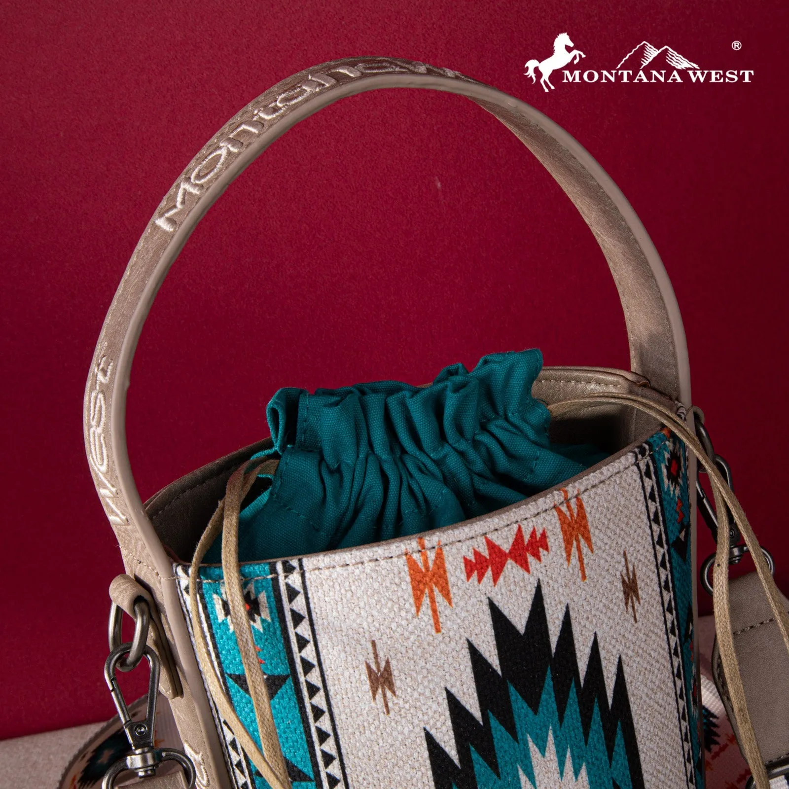 Montana West Aztec Drawstring Bucket Crossbody Bag