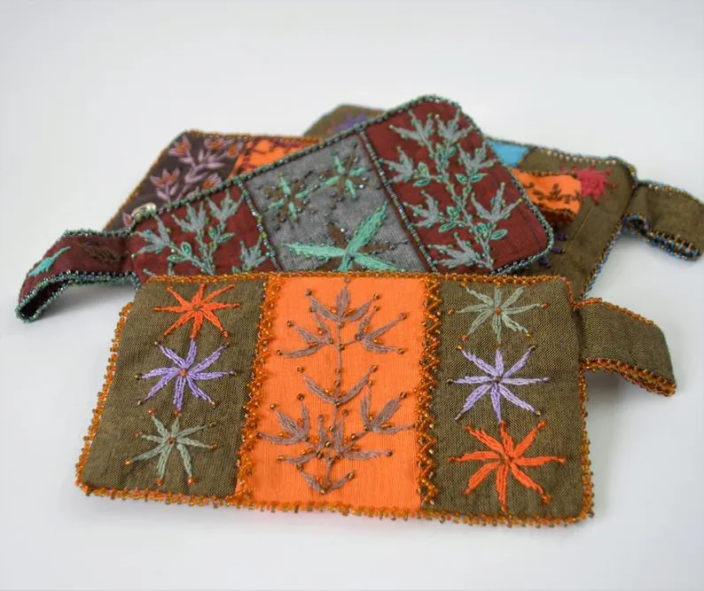 Orange embroidered purse, Beaded Sinai wallet