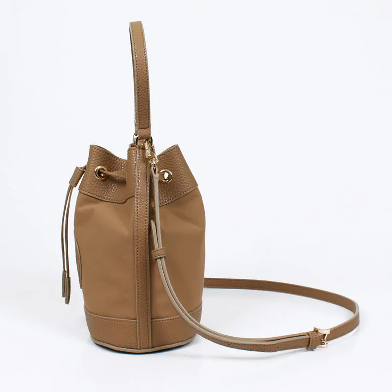 rio shoulder beige bucket bag