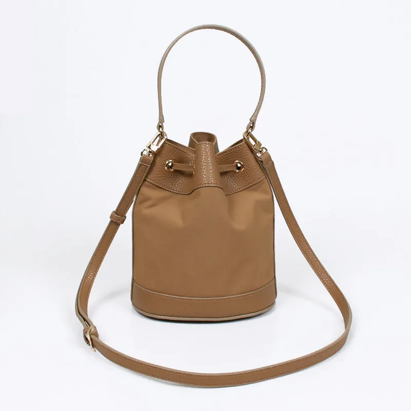 rio shoulder beige bucket bag