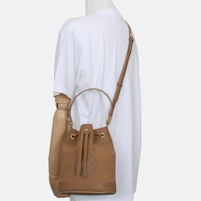 rio shoulder beige bucket bag