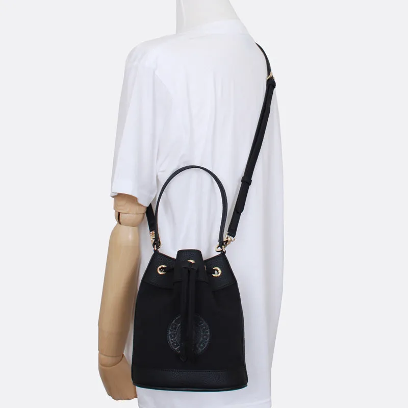 rio shoulder black bucket bag