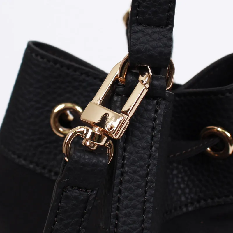 rio shoulder black bucket bag