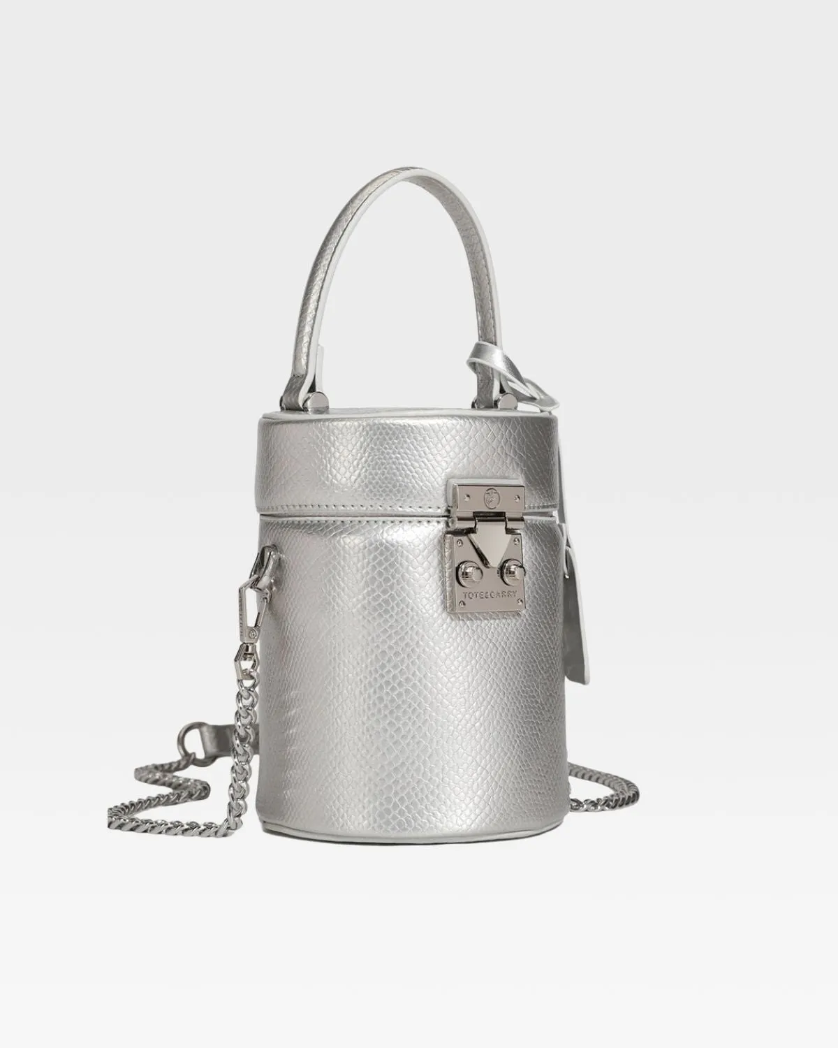 Silver Faux Python Mini Barrel Purse