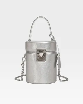 Silver Faux Python Mini Barrel Purse