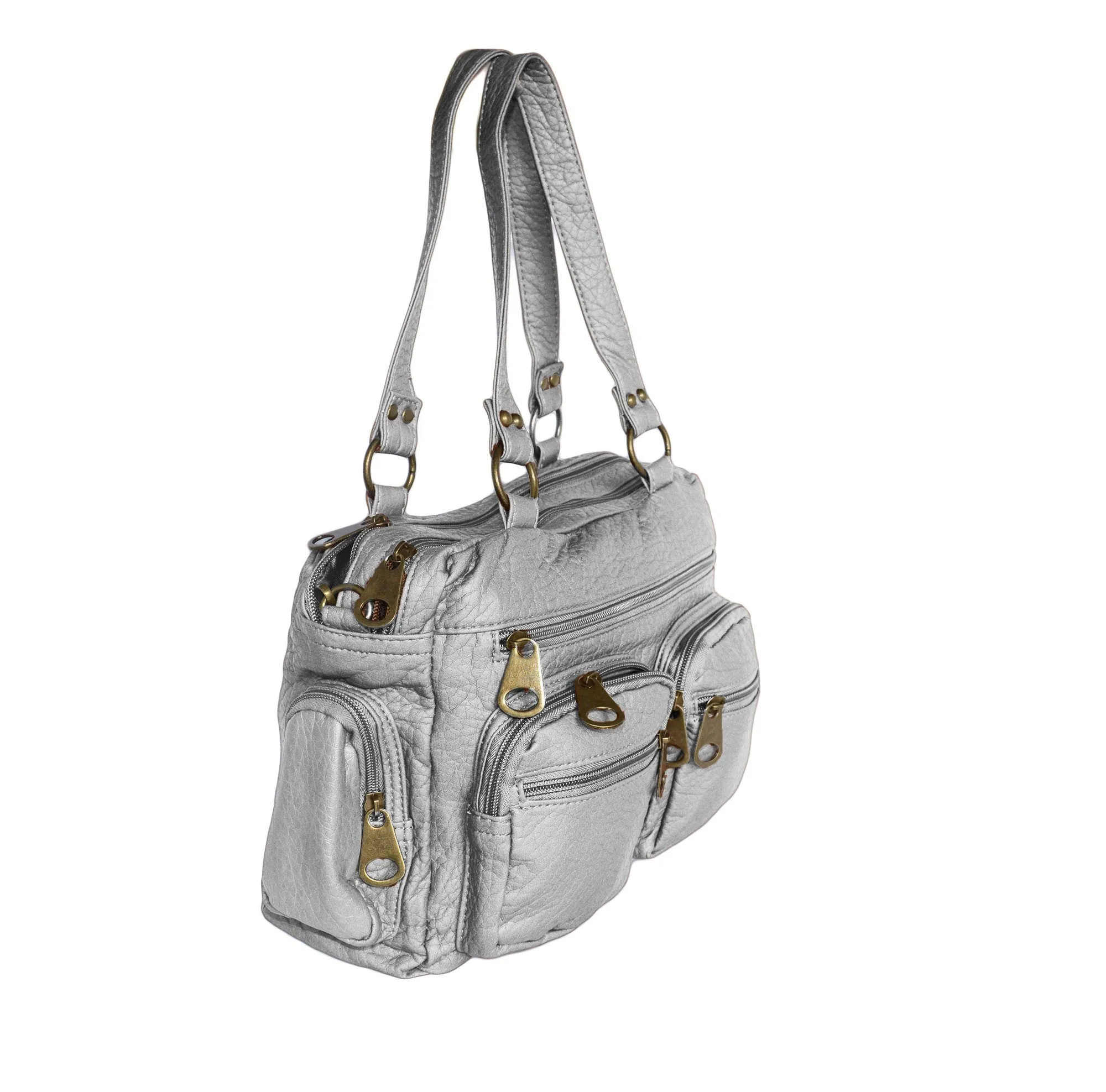 Silver Soft Barrel Shoulder Bag