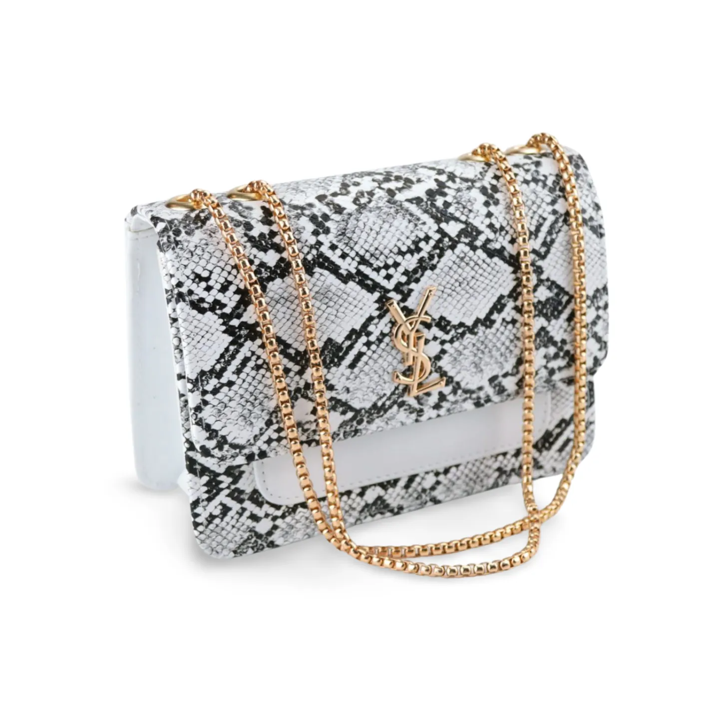 Snake Print Crossbody Purse with Gold Chain